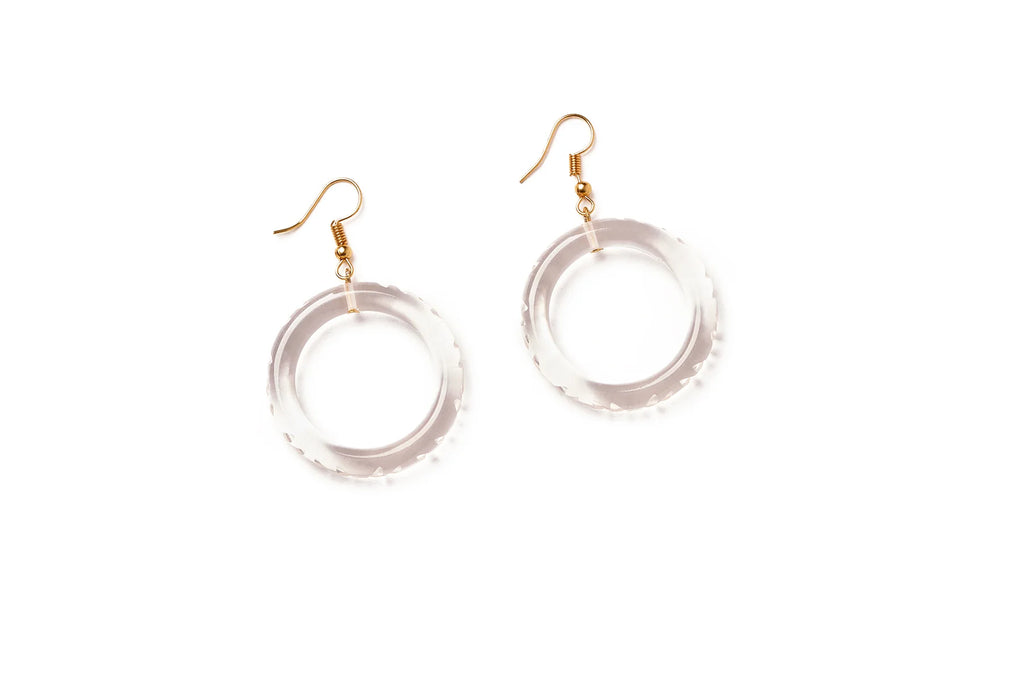 Crystal Heavy Carve Drop Hoop Earrings