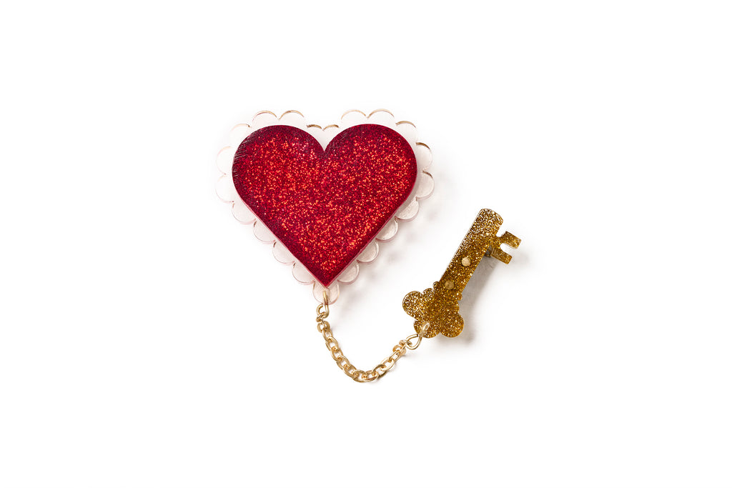 Key To My Heart Clear Valentines Brooch